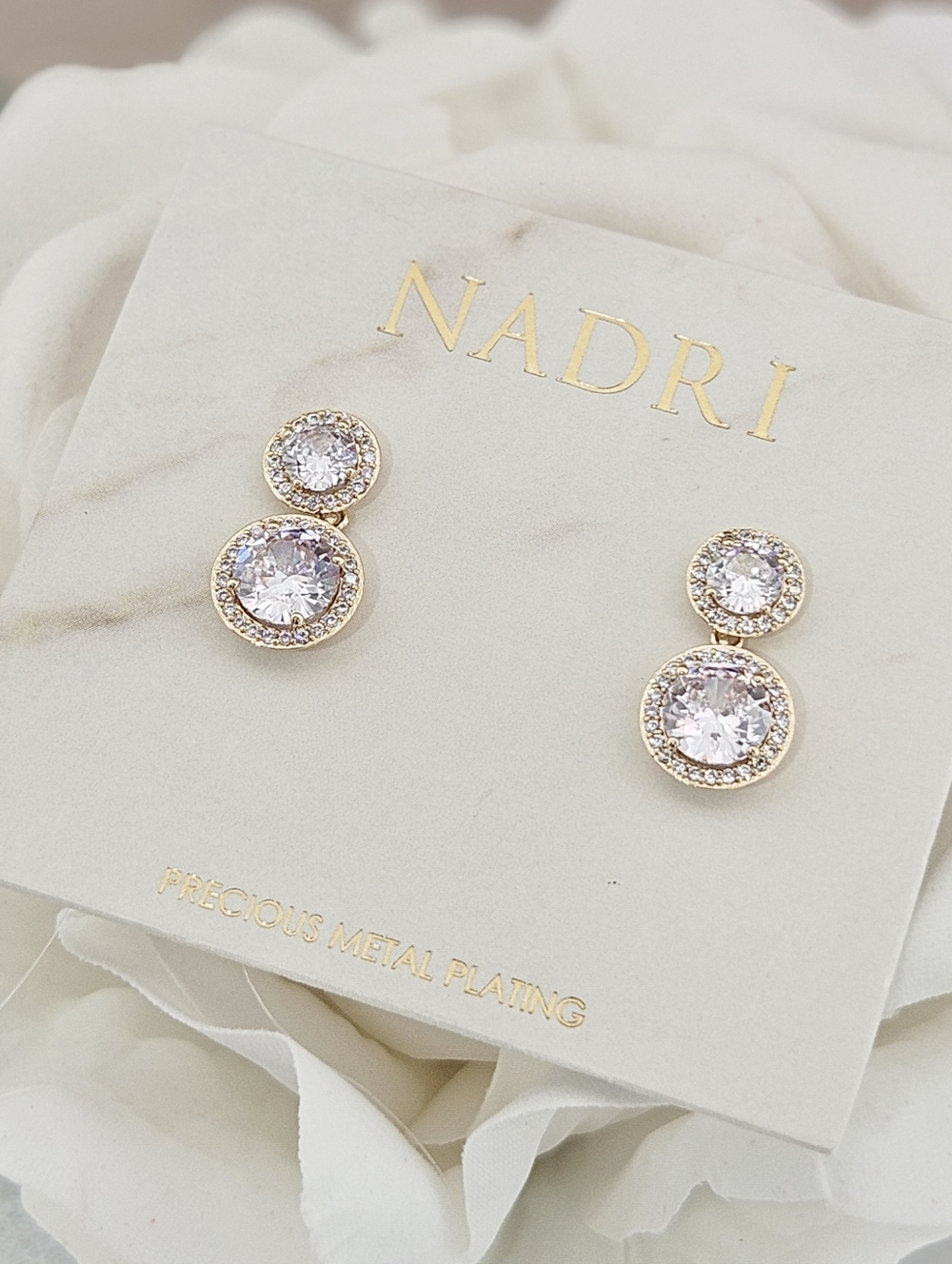 Nadri Halo Cubic Zirconia Drop Earrings Gold Precious Metal Plated Bridal Gift